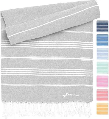 Zdjęcie produktu dla Unyqoos® Hamamtuch – ręcznik kąpielowy, 100% bawełna, 100 x 200 cm, jasnoszary – lekki, dobrze chłonny i szybko schnący, idealny do sauny i plaży