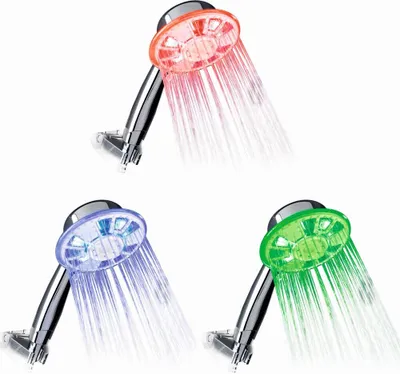 Immagine prodotto di Testina doccia LED, 3 colori, diametro 13 cm, con sistema anticalcare. Doccetta manuale, cambio colore, soffione doccia