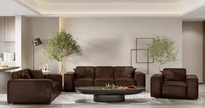 Productafbeelding van Sofaset Designersofa CESINA, 3-2-1 persoons, bekleed met stof Gobi (vintage look), donkerbruin