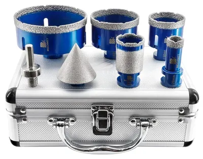 Produktbild von Diamantbohrer Set Fliesenbohrer 20/35/50/68/100mm mit 50mm Fasenbohrer für Winkelschleifer