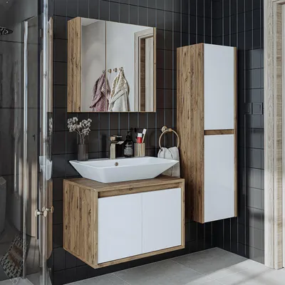 Image de Ensemble de meubles de salle de bains Roomart ATLANTIC-65, 4 pièces, largeur 65 cm, chêne blanc