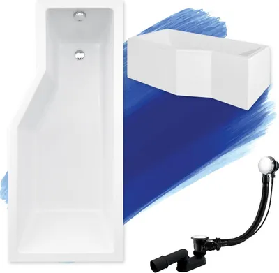 Image de Baignoire d'angle 170x75 droite avec tablier acrylique, bonde & pieds S | Set complet 4en1 baignoire acrylique originale siphon | BADLAND INTEGRA