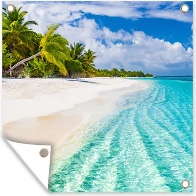 Produktbild von MuchoWow® 100x100 cm Outdoor-Poster Gartendeko Sichtschutz Garten Poster für den Garten  Palme - Meer - Tropisch