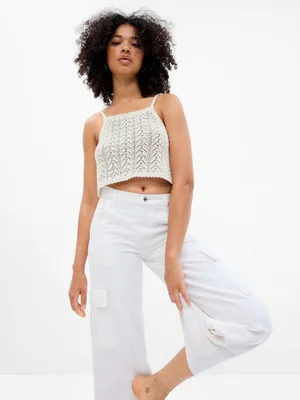 Produktbild von GAP Damen Häkeltop aus Baumwolle, kurz, schulterfrei, Rundhals, XL, weiß