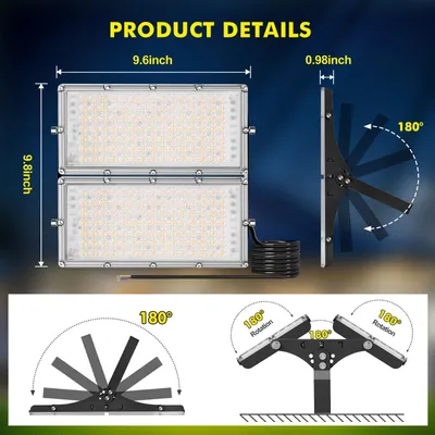 Immagine prodotto di Fari a LED - 200 W - Grado di protezione IP66 (resistente all'acqua) - 3500 K (bianco caldo) - 220–240 V - Illuminazione esterna - Confezione da 5 pezzi