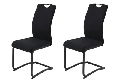 Produktbild von Hela Tische, 2er Set Freischwinger Riga, Bezug Samt Cord Schwarz, Vierkantrohr Gestell Schwarz, Lehne mit Griff, ergonomischer Rücken, 120kg belastbar