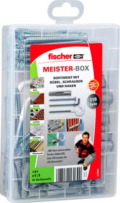 Zdjęcie produktu dla Fischer MEISTER-BOX UX, Zestaw śrub i kołków rozporowych, Beton, Szary, 75 szt., Pudełko