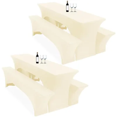 Produktbild von Biertischhussen 3er Set Beige Stretch 220 x 50 x 70 cm Elasthan
