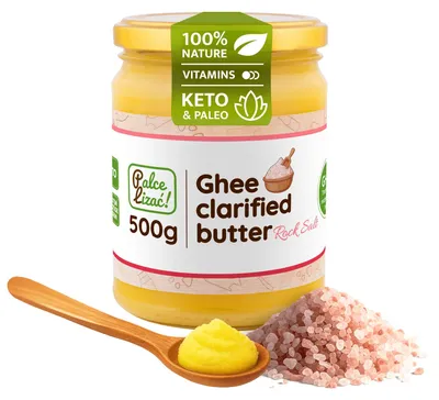 Produktbild von PALCE LIZAĆ Ghee Butter mit Steinsalz 500 g Geklärte | Ayurveda, Laktosefrei, Glutenfrei | Butterreinfett, nur aus der Milch von Weidekühen, Keto