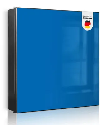 Produktbild von banjado Schlüsselkasten aus Metall, 30x30cm groß mit 32 Haken, als Magnettafel nutzbar, Korpus schwarz, Anschlag links, Signalblau [SKG2-0020]