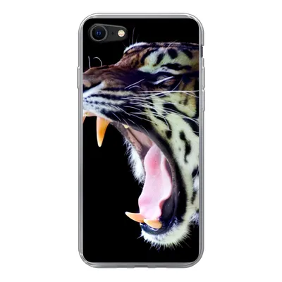 Produktbild von MuchoWow® Handyhülle Schutzhülle Hülle für iPhone SE 2020 Brüllender Tiger auf schwarzem Hintergrund Silikon Softcase Handy Hülle