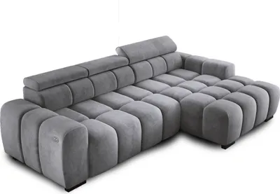 Produktbild von Ecksofa OMBO 285x168x77/97 cm, Rechte Seite Mit Schlaffunktion, Elektrisch Ausziehbarer Sitzfläche, Verstellbaren Kopfstützen, Dunklen Buchenholzfüßen, Hydrophobem SALVADOR-Bezugstoff - Silber