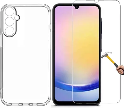 Produktbild von 2in1 Set kompatibel mit Samsung Galaxy A25 Silikon Case und Panzerglas Schutzhülle TPU Hülle transparent Flexibel Cover Handyhülle Glasfolie 9H Härte Schutzfolie Handyschutz Schutzglas