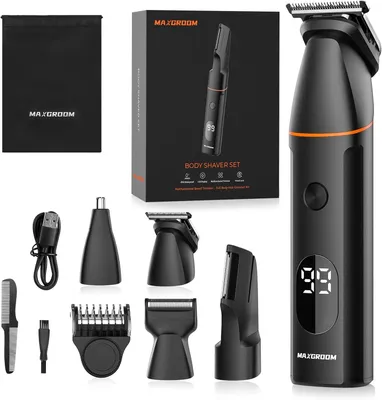 Produktbild von Herren Intimrasierer 4-in-1, Elektrorasierer & Barttrimmer, inkl. Nasenhaarschneider, wiederaufladbar, für Körper, Intimbereich, Rücken & Bart Schwarz