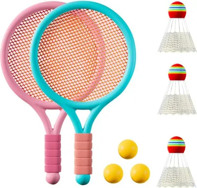 Produktbild von Kinder-Badmintonset - Leichter Tennisschläger mit weichen Trainingsbällen - Für Outdoor- und Indoor-Sport