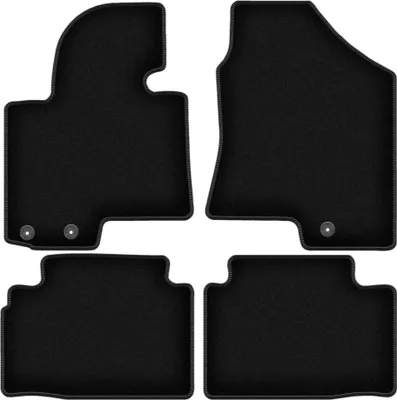 Image de Tapis de sol velours sur-mesure pour Hyundai Tucson II (2009-2015, SUV) noir, jeu 4 pièces, fixations