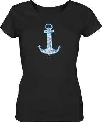 Produktbild von Mr. & Mrs. Panda Damen Kurzarmshirt Anker Blau Größe L - Schwarz - Geschenk, T-Shirt, Lustige Sprüche, Casual Shirt, Oberteil, Basic, Baumwoll