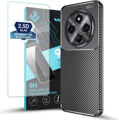 Produktbild von Handy Hülle für Xiaomi Redmi 14C mit 9H Displayglas Displayschutz Plus Carbon Look Cover Case Schutzhülle Farbe: Schwarz