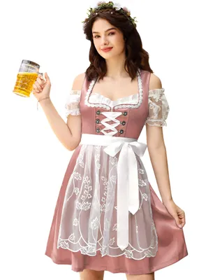 Produktbild von YesFashion Midi Dirndl Damen Trachtenkleid Trachtenmode inkl. Dirndlbluse Spitzenschš¹rze fš¹r   Rosa 40
