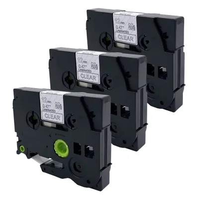 Produktbild von DULA Etikettenband - Kompatibel mit Brother P-Touch Tze-135 - 3 Stück - Weiß auf transparent - 12mm x 8m