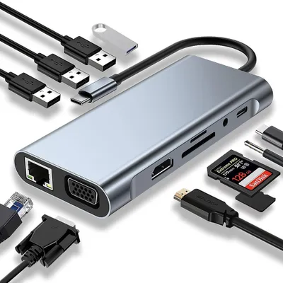 Produktbild von USB C HUB, Docking Station, 11-in-1 USB C Adapter mit 4K-HDMI, VGA, USB 3.0 Port