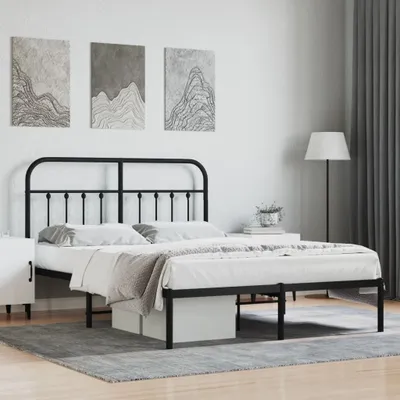 Produktbild von The Living Store Bettgestell mit Kopfteil Metall Schwarz 140x200 cm