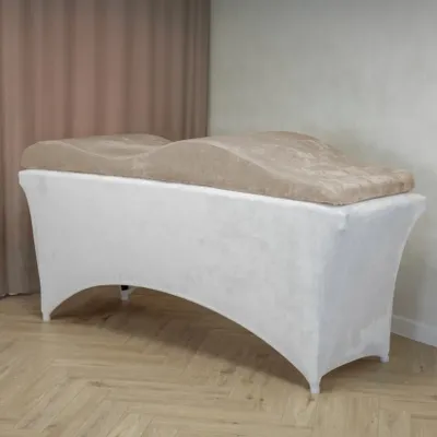 Produktbild von Materac falowy (nakładka zakrzywiona) z pianką z pamięcią kształtu 180x60 do kozetki kosmetycznej, masującej, z pokrowcem welurowym | PMU - beżowy