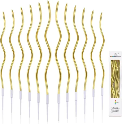 Immagine prodotto di Candeline per torte di compleanno, 36 candeline a spirale dorate per torte, candeline a spirale lunghe per torte