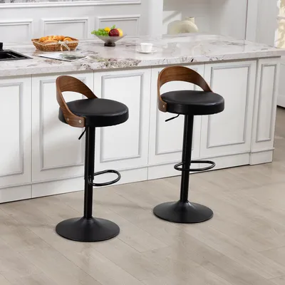Produktbild von MODFU 360° drehbarer Barhocker 2-teiliges Set höhenverstellbar mit Rückenlehne und PolyurethanPolsterung Schwarz