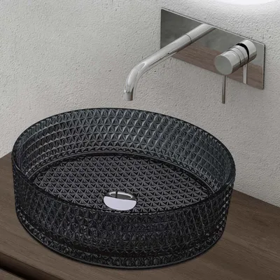 Image de doporro Lavabo à Poser Vasque en Verre Gris Lave Mains Rond de Salle de Bains Petit Lave-Mains pour WC 39x39x12 cm Minerva07