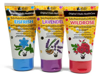 Produktbild von 3x Vitalis Saunahonigcreme Wildrose Eisfrish Lavendel je 120ml