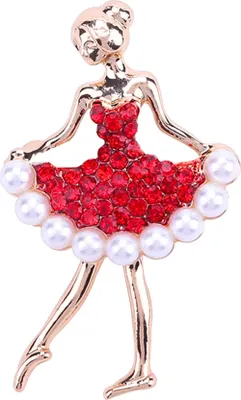 Produktbild von Damen-Brosche mit Strass-Kunstperle und eingelegtem Tanzmädchen, Strickjacken-Accessoire-Rot