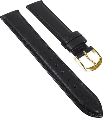 Produktbild von Taurus Uhrenarmband | Kalbsleder schwarz mit Naht, kurze Länge 30122, Stegbreite:14mm, Schließe:Gelbgolden