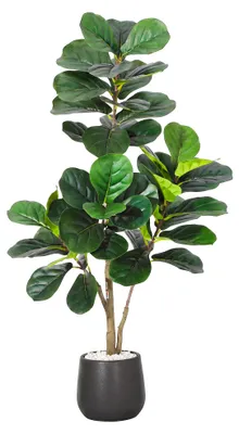 Obrázek produktu pro Umělá rostlina Fikus lyrata (Ficus Lyrata), 120 cm - Černo-bílá – Realistická pokojová rostlina do interiéru, kanceláře a na terasu, nevyžaduje péči