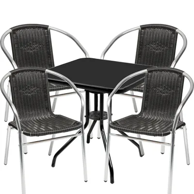 Produktbild von Bistro Sitzgarnitur Bistrogarnitur 5-teilig Tisch eckig Schwarz