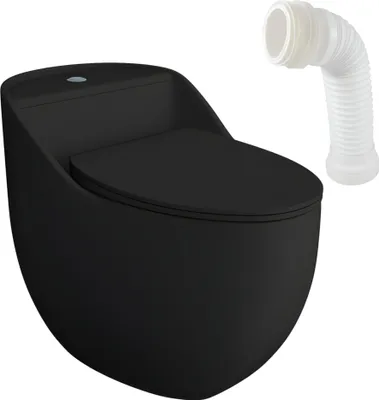 Produktbild von LAVITA Einteilige Stand-WC mit eingebautem Spülkasten SILIA RIM BLACK | Komplett-Set | WC deckel | Keramik Toilette Spülrandlos | Toilettenschüssel  |