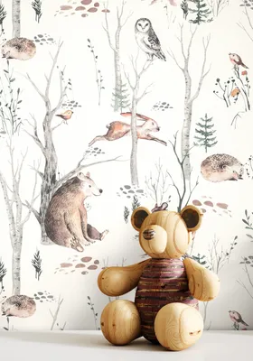 Produktbild von NEWROOM Tapete Braun Vliestapete Waldtiere - Kindertapete Kinder Grau Weiß Bäume Jugendtapete Verspielt Babytapete