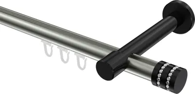 Produktbild von Interdeco Innenlaufstange / Gardinenstange mit Innenlauf Edelstahl-Optik / Schwarz, Typ Prestige Estana (Glitzerkappe), 20 mm Ø 1-läufig, 260 cm