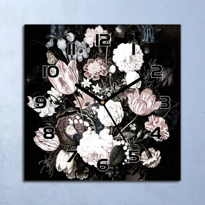 Produktbild von Wanduhr Echt-Glas-Küchenuhr Vintage Blumen Quarz Lautlos 30x30 Deko Bilder