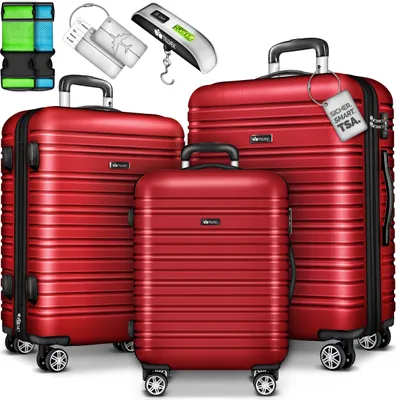tillvex® Reisekoffer Set 3 tlg. Rot Koffer Hartschale Trolley Kofferset Tasche M-L-XL