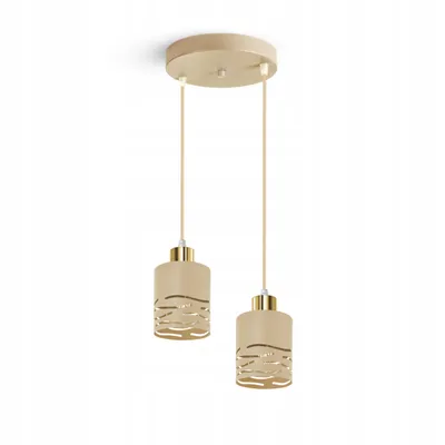 Zdjęcie produktu dla LUXOLAR – 2-punktowa lampa wisząca LED w kolorze kremowo-złotym, E27 60 W – lampa wisząca do salonu i kuchni – styl nowoczesny, wzornictwo Japandi