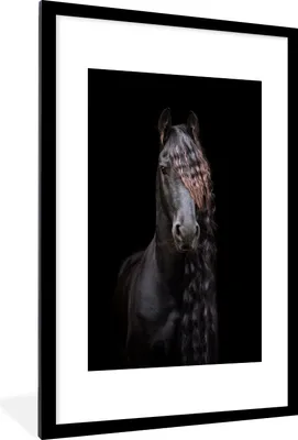 Produktbild von MuchoWow® MuchoWow® Gerahmtes Poster Pferde - Friesisch - Mähne - Schwarz - Tiere 60x90 cm - Poster mit zchwarzem Bilderrahmen - Dekoration - Wandposter Wohnzimmer - Hochwertig