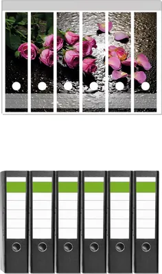 Produktbild von Wallario 6 Stück breite Ordner inkl. Klebeetiketten mit Motive Pinke Rosen mit Wassertropfen -  Set mit Rückenschildern / Ordnerrücken Stickern