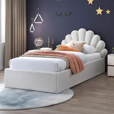 Produktbild von Kids Collective Kinderbett Polsterbett 90x200 cm Kinder Bett Jugendbett mit Lattenrost & Metallrahmen | Kopfteil in Elegantes Muschel-Design | Beige