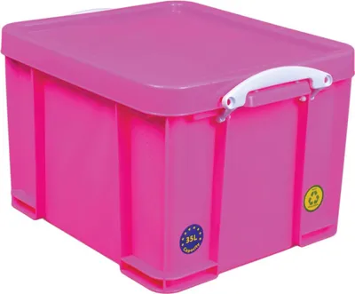 Immagine prodotto di Really Useful Box – Contenitore Box 35 litri, rosa neon con maniglie bianche