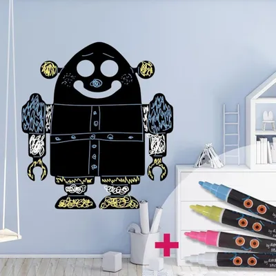Schiefertafel-Sticker Roboter, selbstklebend, abwaschbar, 85x75 cm