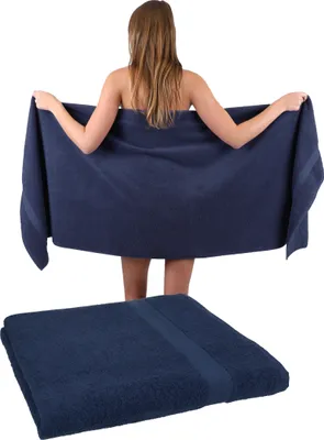 Produktbild von Betz 2 Stück Saunatücher 70 x 200 cm PREMIUM 100% Baumwolle Badetuch Liegetuch Strandtuch   Farbe: dunkelblau