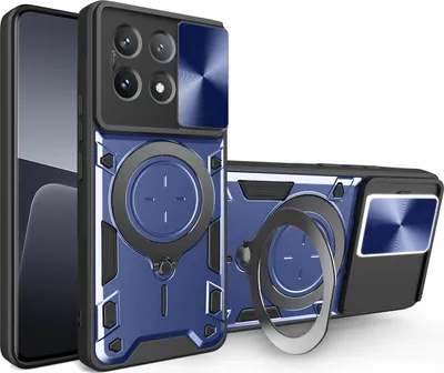 Produktbild von Handyhülle für Xiaomi Poco X6 Pro/Redmi K70E Dual-Layer Stoßfest Rüstung Hülle mit Dia Kameraschutz und Kreisförmig Ring Ständer Blau
