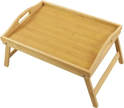 Imagen del producto de Juego de bandejas para el desayuno, de 2 piezas, con patas plegables, hechas de bambú, portátiles, para usar en la cama