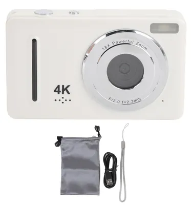 Obrázek produktu pro Digitální fotoaparát 4K, 64 MP, 2,4palcový displej, 18násobný zoom, přenosná kompaktní kamera na cesty pro začátečníky, bílá